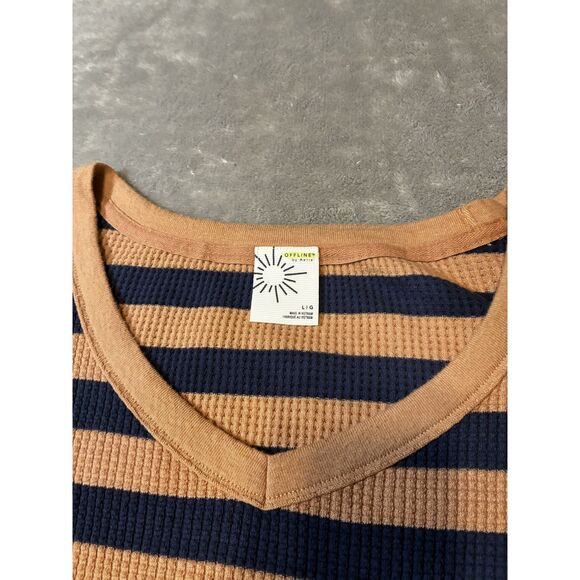 Aerie Offline Waffle Knit Slouchy Top Women's Large Stripes Layers Oversized - Picture 2 of 7